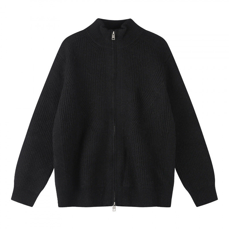 Unisex Grobgestrickter Reißverschluss-Strickcardigan mit Stehkragen und Rippstruktur Echo Archiv