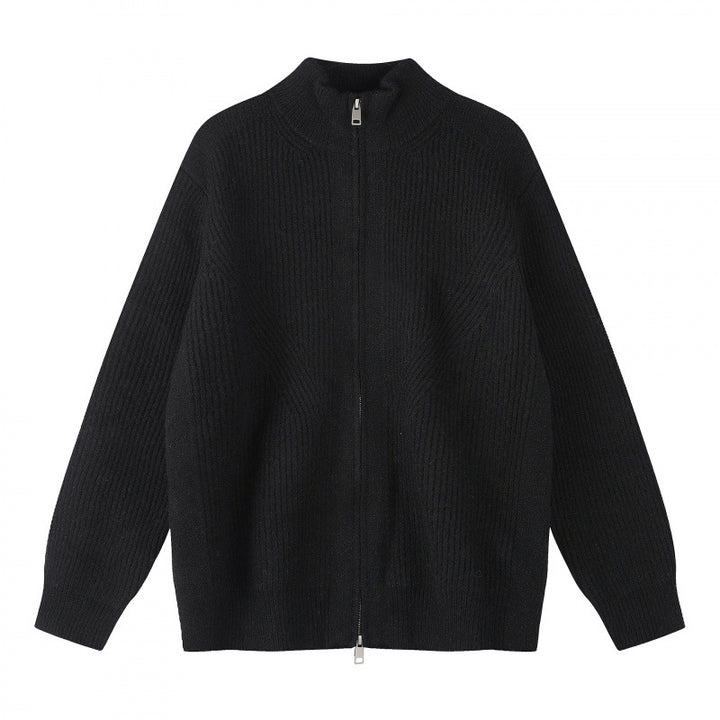 Unisex Grobgestrickter Reißverschluss-Strickcardigan mit Stehkragen und Rippstruktur Echo Archiv