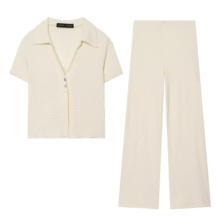 Damen Hochbundhose mit weitem Schnitt und lässiger Textur Echo Archiv