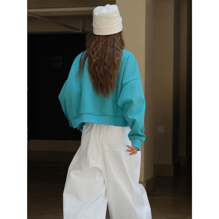 Damen Kurzes Oversize-Sweatshirt mit Raglanärmeln und Rippbündchen Echoarchiv