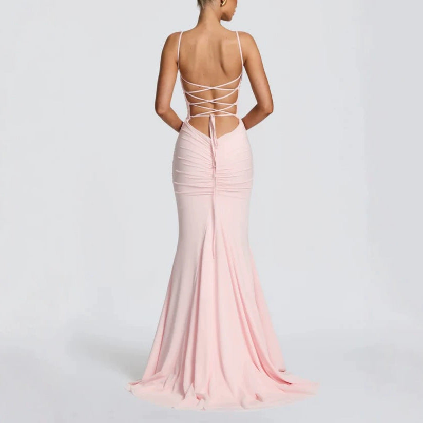 Damen Elegantes Tailliertes Maxikleid mit Raffungen Echoarchiv