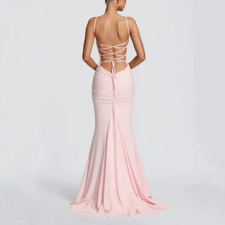 Damen Elegantes Tailliertes Maxikleid mit Raffungen Echoarchiv