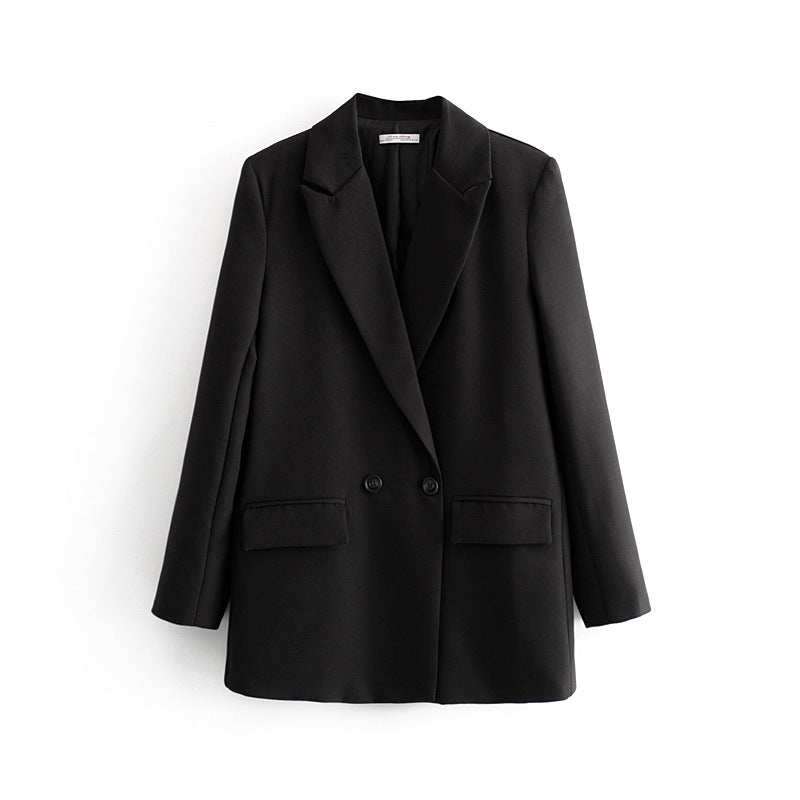Damen taillierter Longblazer im Oversize-Look mit Reverskragen und Pattentaschen – Valéne