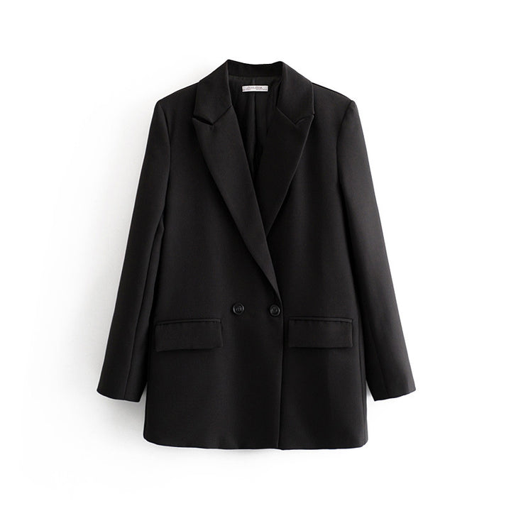 Damen taillierter Longblazer im Oversize-Look mit Reverskragen und Pattentaschen – Valéne