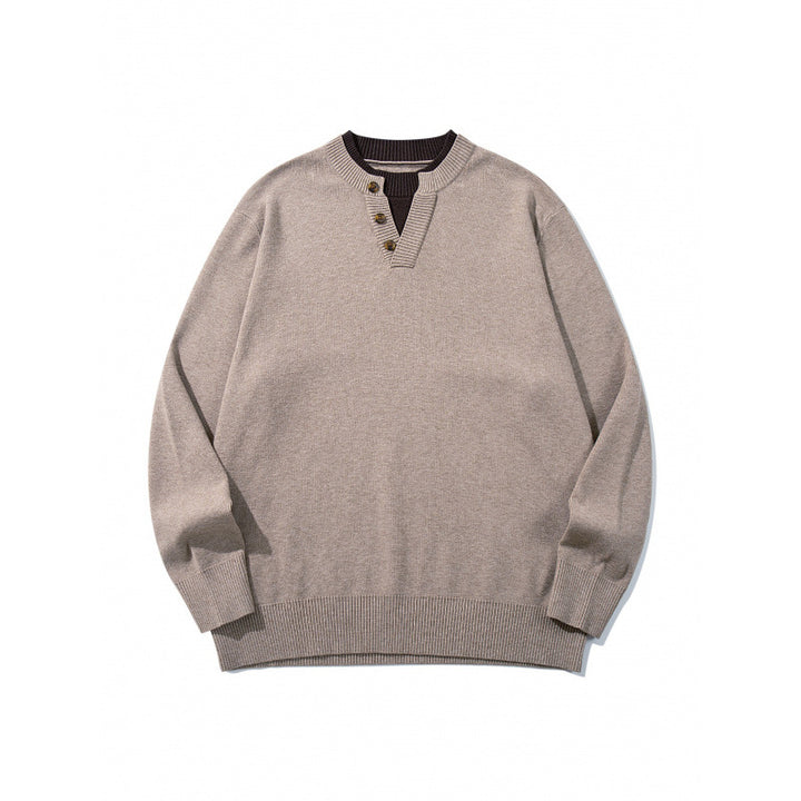 Unisex Strickpullover mit Henley-Knopfleiste, Kontrastkragen und Boxy‑Schnitt Echo Archiv