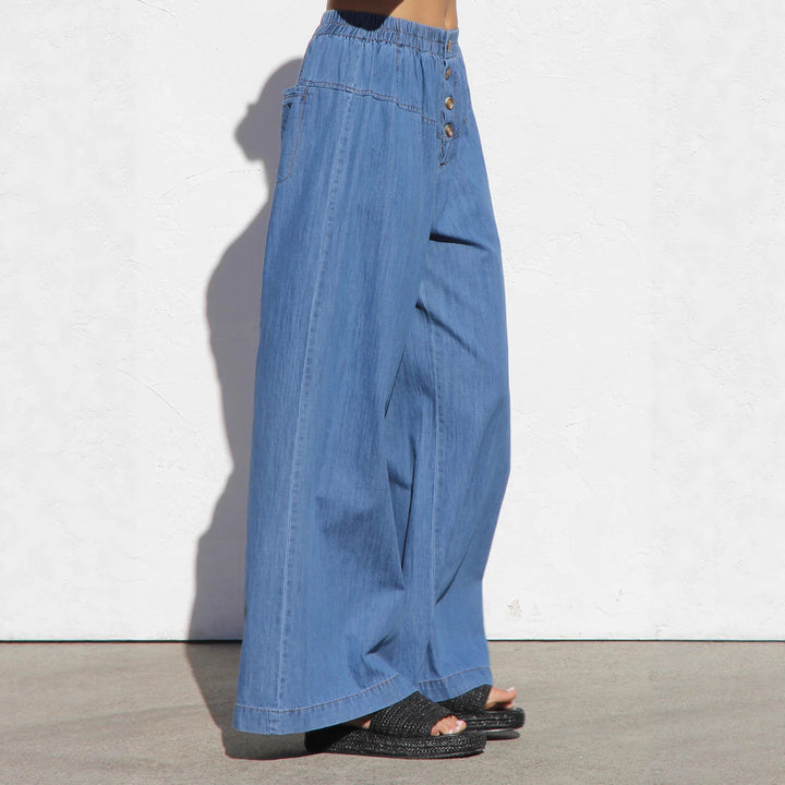 Damen nan weite Highwaist-Jeanshose mit elastischem Bund und dekorativer Knopfleiste Echo Archiv