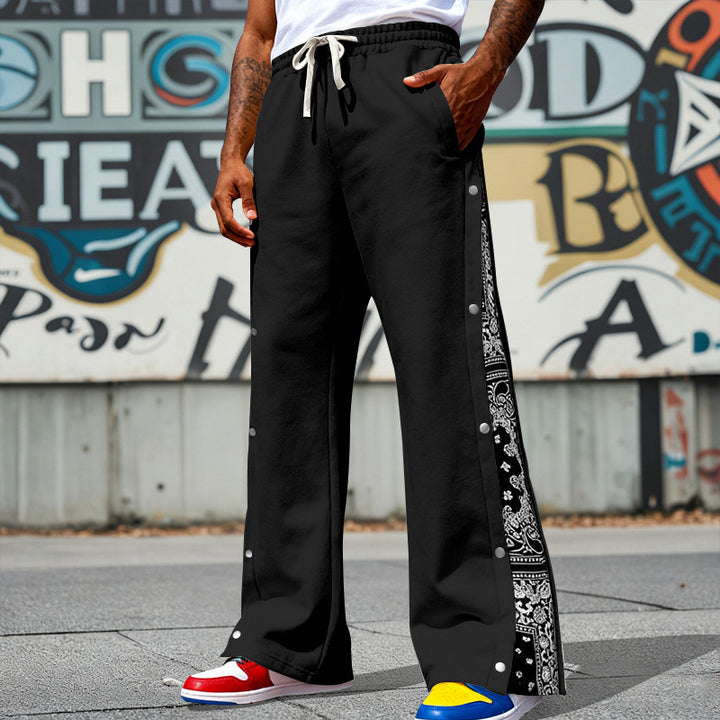 Herren Weite Snap-Trackhose mit Tunnelzug, seitlicher Bandana-Blende und Druckknopfleiste – Sorevano