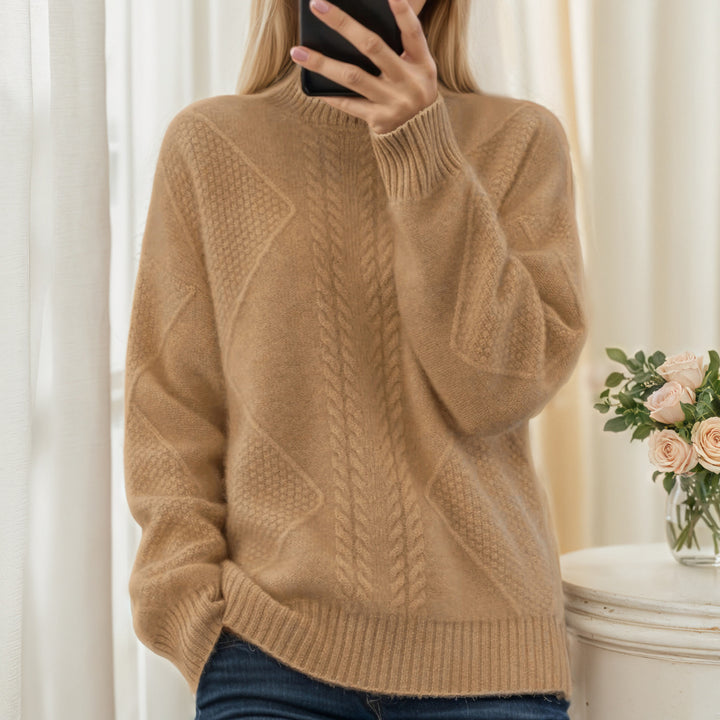 Damen nan strukturierter Oversize-Strickpullover mit Stehkragen und Rippbündchen Echo Archiv