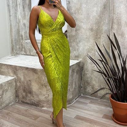 Damen Glitzerndes Maxikleid mit seitlichem Schlitz und schimmerndem Obermaterial Echo Archiv