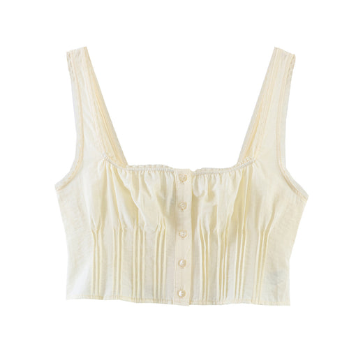 Damen-Crop-Top mit feinen Falten und Zierknöpfen Echo Archiv
