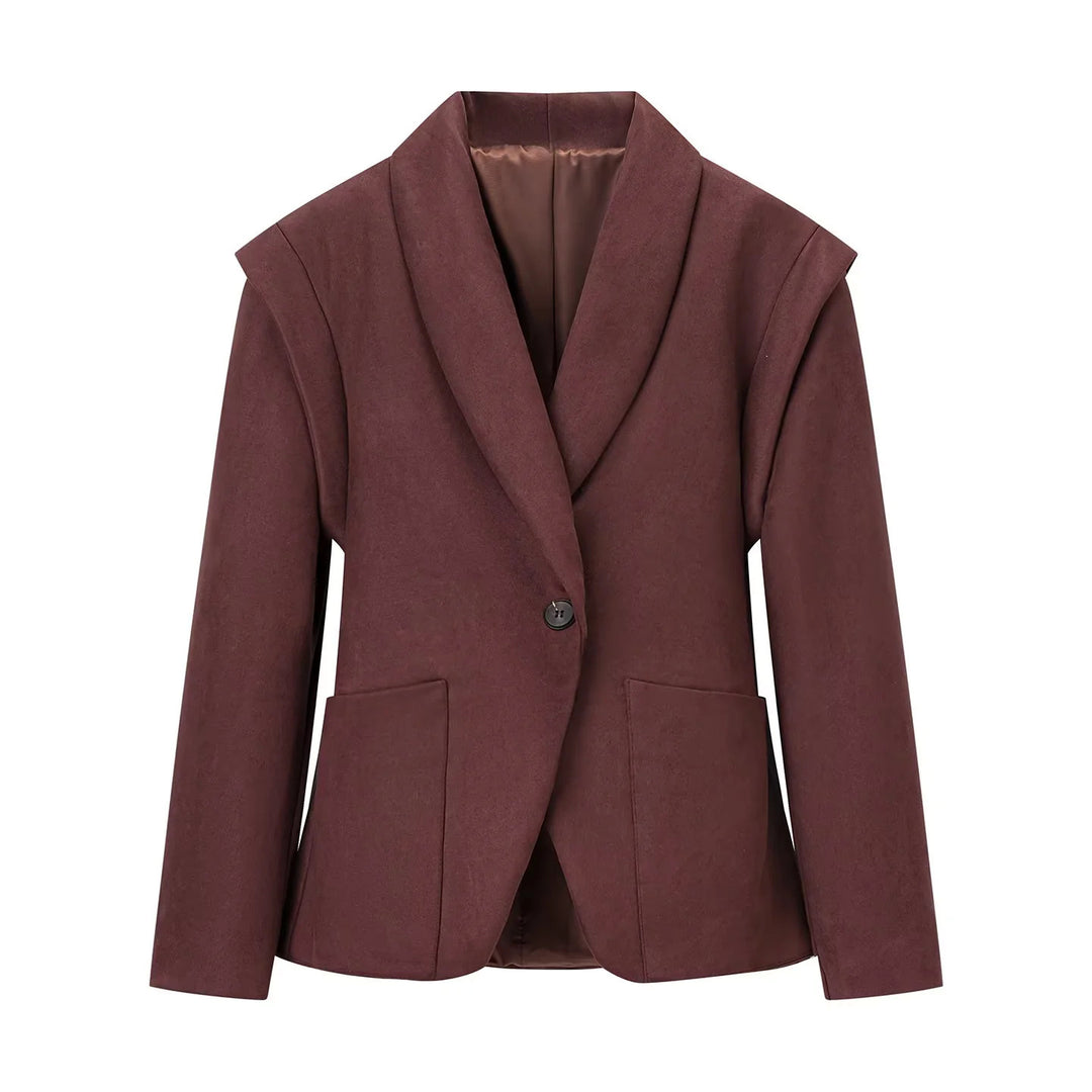 Damen nan eleganter Velours‑Optik Blazer mit tiefem Schalkragen Ein‑Knopf‑Verschluss und großen aufgesetzten Taschen Echo Archiv