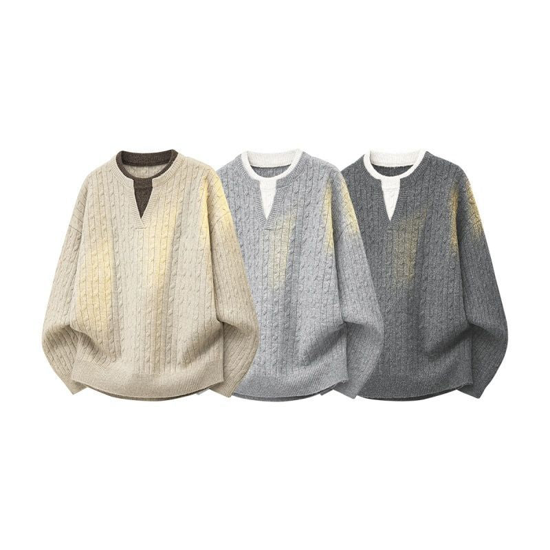 Damen Oversize Zopfstrickpullover mit hohem Rollkragen und Knopfleiste Echoarchiv