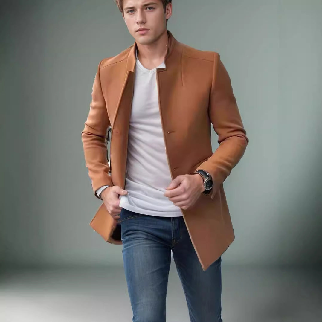 Herren moderner Blazer mit geradem Schnitt und elegantem Stehkragen – Tianoro