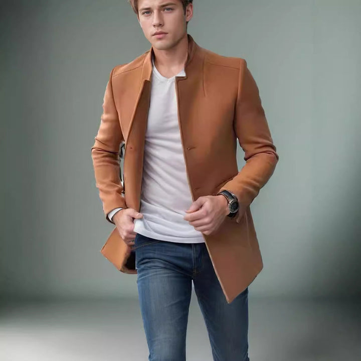 Herren moderner Blazer mit geradem Schnitt und elegantem Stehkragen – Tianoro