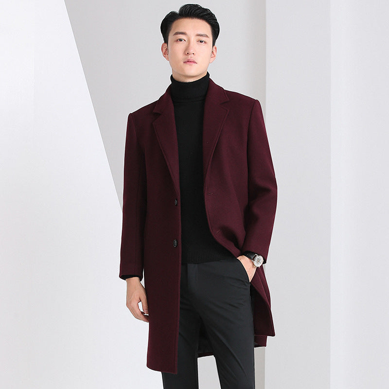 Herren eleganter Wollmantel mit klassischem Schnitt und praktischen Taschen Echoarchiv