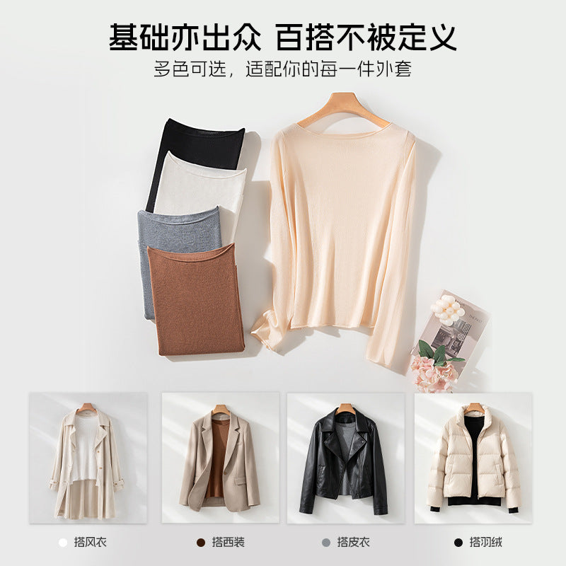 Damen Langarm-Feinstrickshirt mit U-Boot-Ausschnitt und leichtem Fall Echo Archiv