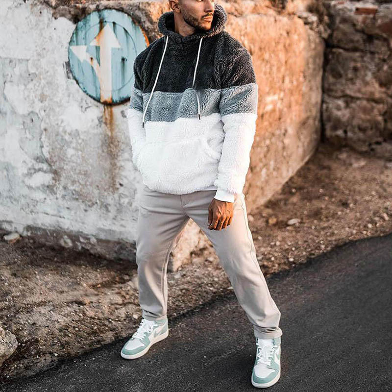 Herren Kuscheliger Freizeit-Hoodie mit hohem Kragen und modernen Farbblock-Design Echoarchiv