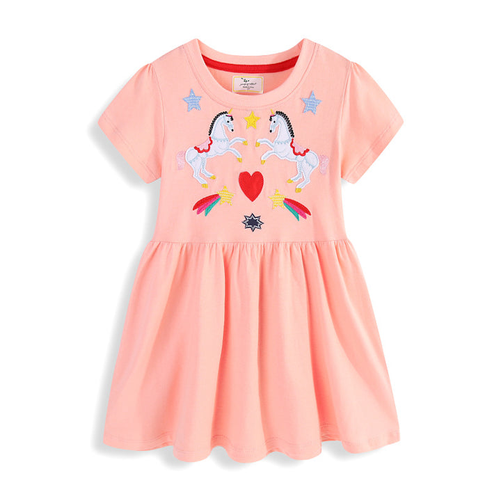 Mädchen Sommerkleid mit buntem Einhornmotiv und fröhlichen Applikationen Echo Archiv