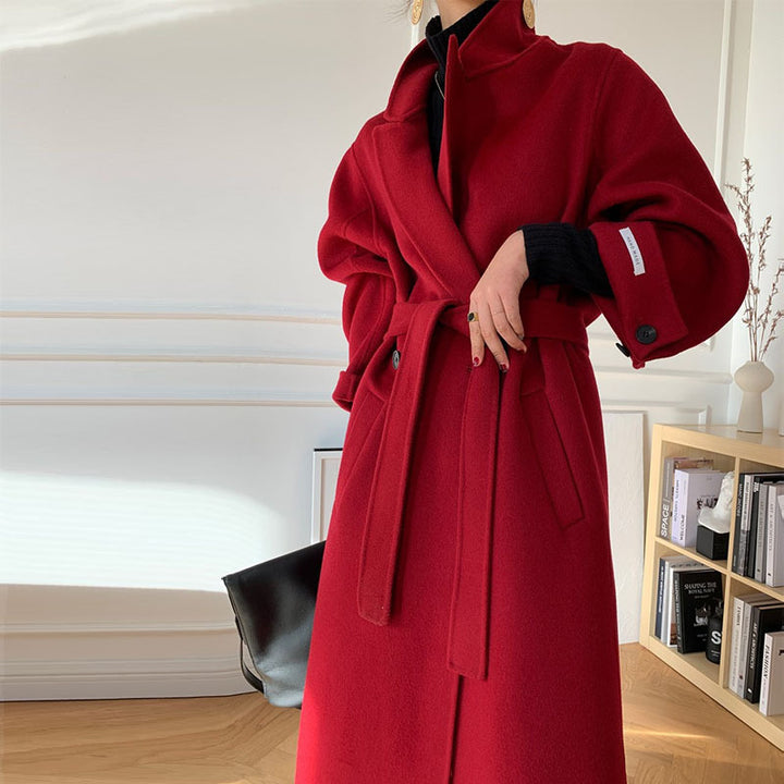 Damen Langer Wollmantel mit Bindegürtel, Oversize‑Silhouette und Ballonärmeln – Montévia