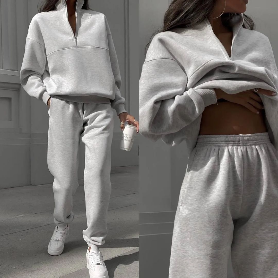 Damen Oversize Half-Zip Sweatshirt mit Stehkragen und weicher Jogginghose – Avérine