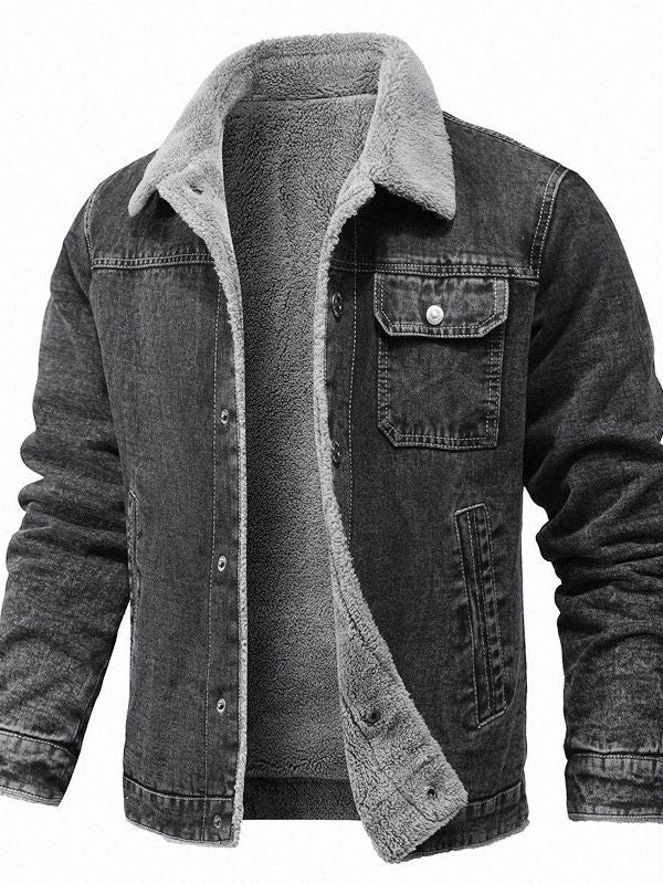 Herren Sherpa-gefütterte Denimjacke mit Teddyfutter und Brusttasche Echoarchiv
