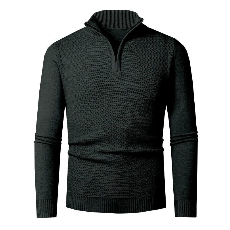 Herren nan Feinstrick-Halbzip-Pullover mit strukturierter Wellenoptik und Stehkragen Echo Archiv