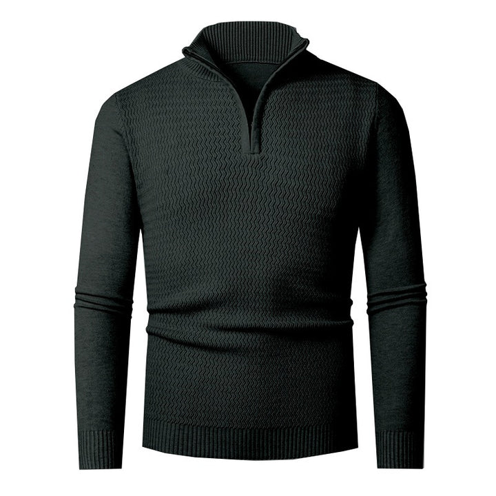 Herren nan Feinstrick-Halbzip-Pullover mit strukturierter Wellenoptik und Stehkragen Echo Archiv