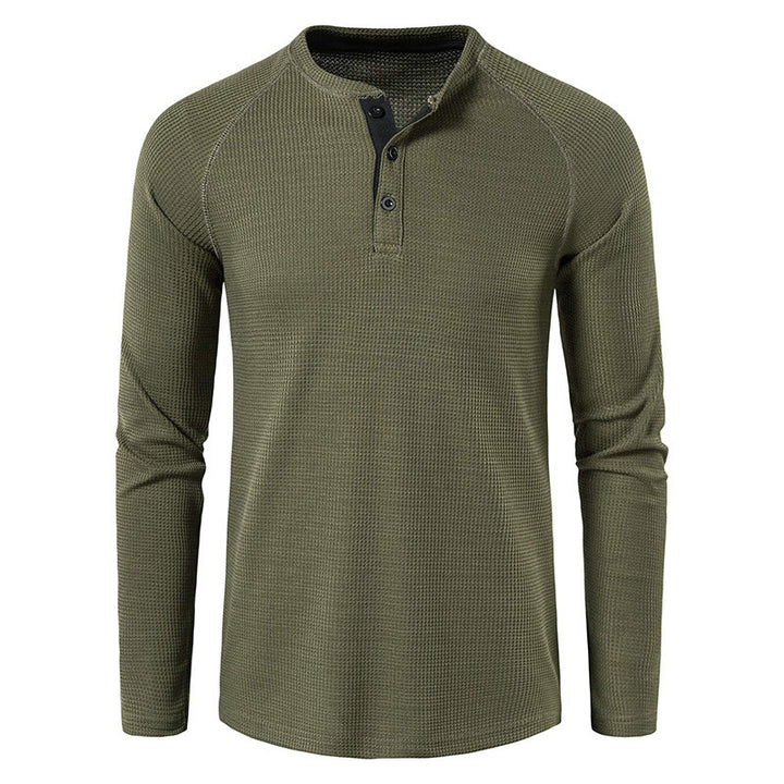 Herren Langarm-Henley-Shirt mit strukturierter Oberfläche und lässigem Knopfdetail Echoarchiv