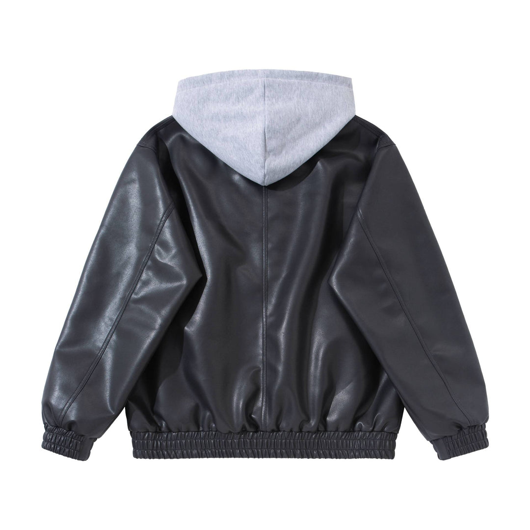 Herren Boxy-Lederblouson mit angenähter Jersey-Kapuze und geripptem Saum Echoarchiv