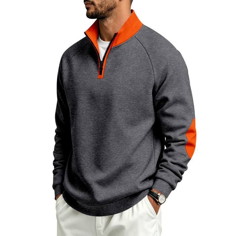 Herren Halbzip-Pullover mit Stehkragen und Ellbogen-Patches Echoarchiv