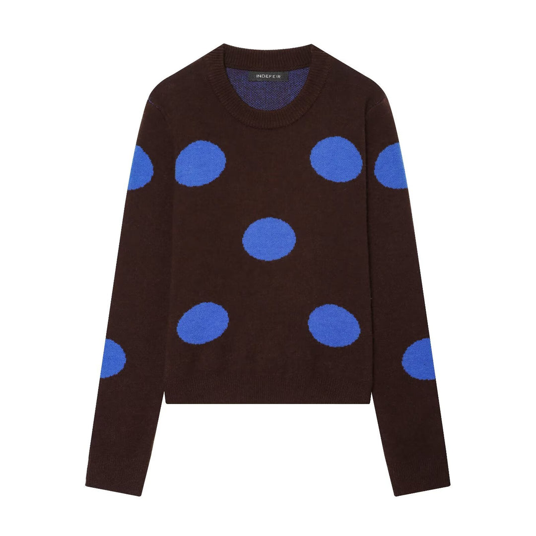 Damen Boxy Strickpullover mit großem Punktmuster, Rundhalsausschnitt und Rippbündchen Echo Archiv