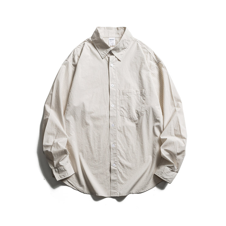 Unisex Lockeres Oversize-Hemd mit Nadelstreifen, Brusttasche und Drop-Shoulder Echoarchiv