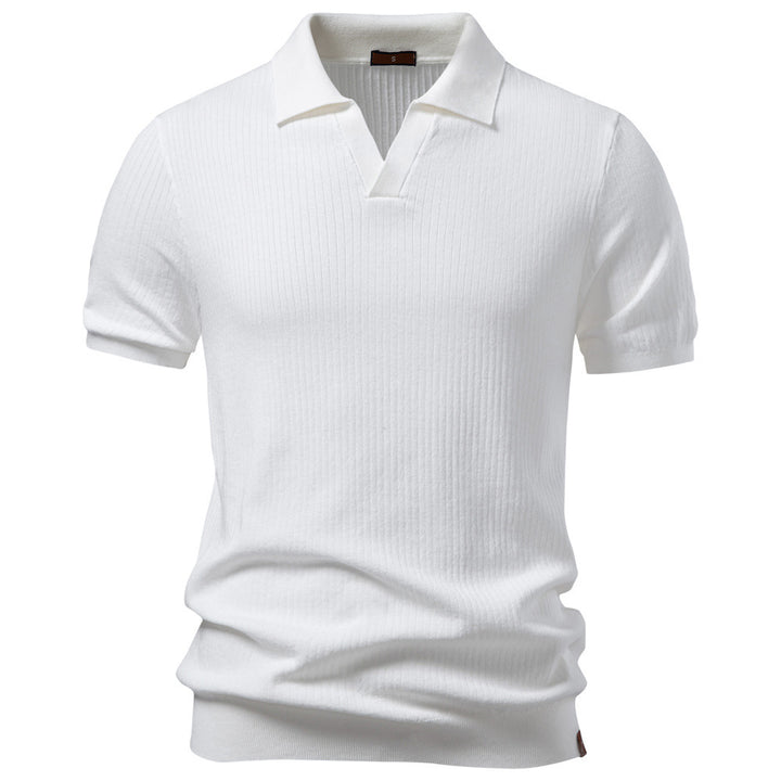 Herren nan fein geripptes Kurzarm-Poloshirt mit offenem Kentkragen Echo Archiv