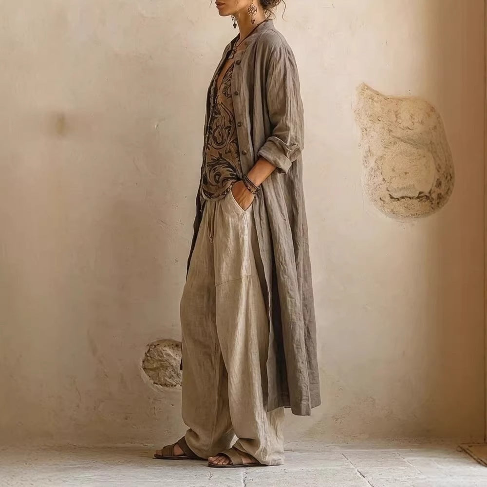Damen Lässige Leinenhose mit hohem Bund Echo Archiv