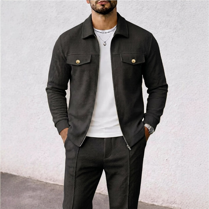 Herren strukturierte Overshirt-Jacke mit Waffelstruktur, Pattentaschen und verdecktem Reißverschluss – Taviero