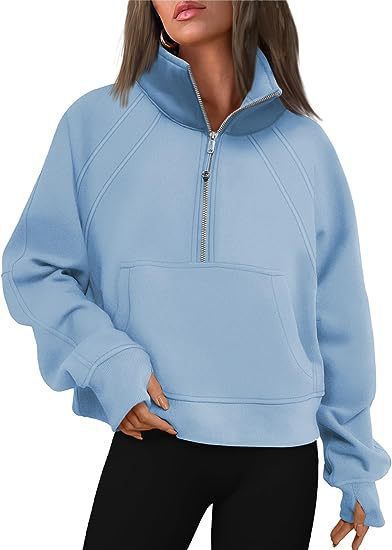 Damen nan weit geschnittenes Kurzpullover mit Stehkragen, halbem Reißverschluss und Kängurutasche Echo Archiv