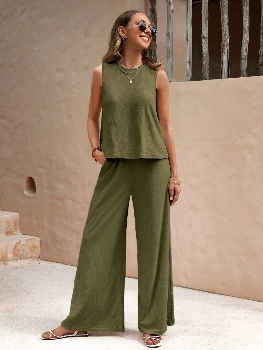 Damen Zweiteiliges Jersey-Set mit ärmellosem Top und weiter Palazzohose Echo Archiv
