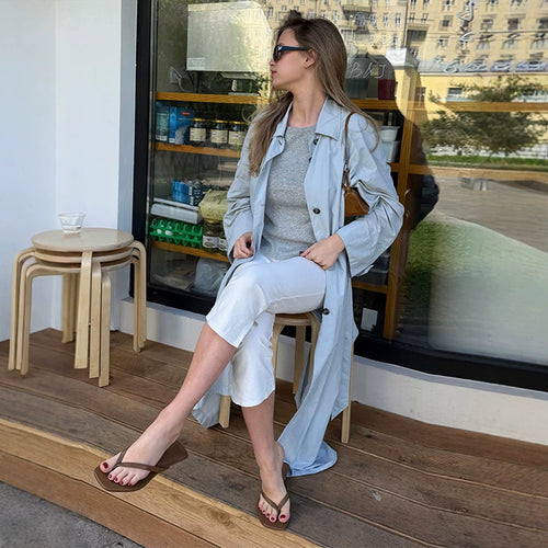 Damen Leichter langer Trenchcoat aus technischem Material mit verdeckter Knopfleiste und lockerem Fall Echoarchiv
