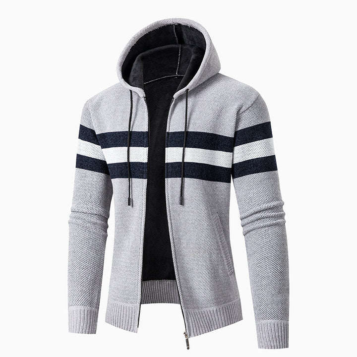 Herren lässiger Strickjacke mit Kapuze und Kontraststreifen Echoarchiv