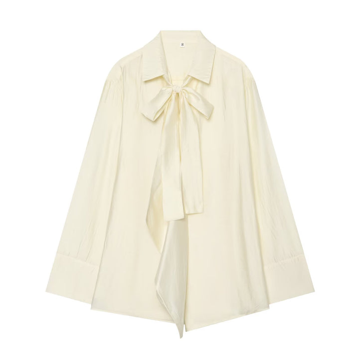Damen Oversize-Seidenoptik-Bluse mit Schleifenkragen und asymmetrischem Saum Echoarchiv