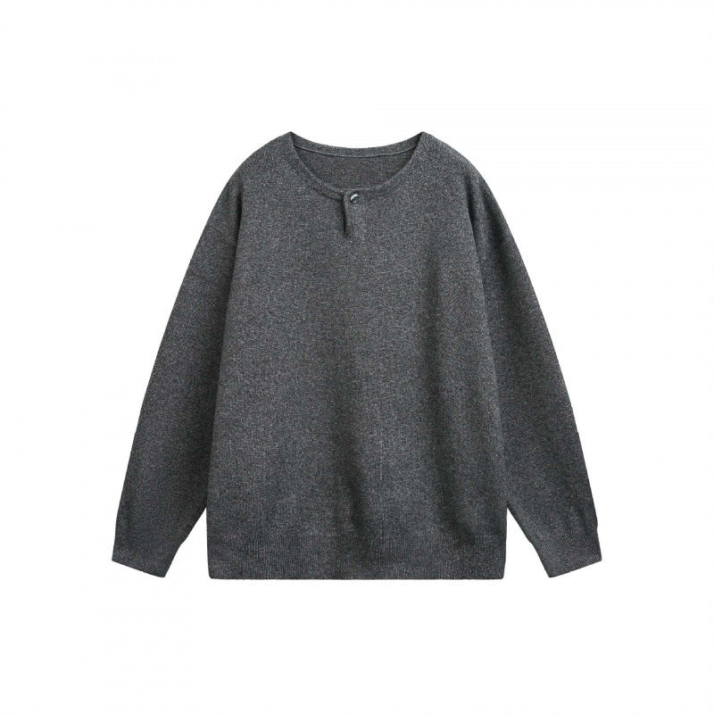 Unisex Oversize-Feinstrickpullover mit kurzem Henleyverschluss und strukturierter Mélange-Qualität Echo Archiv