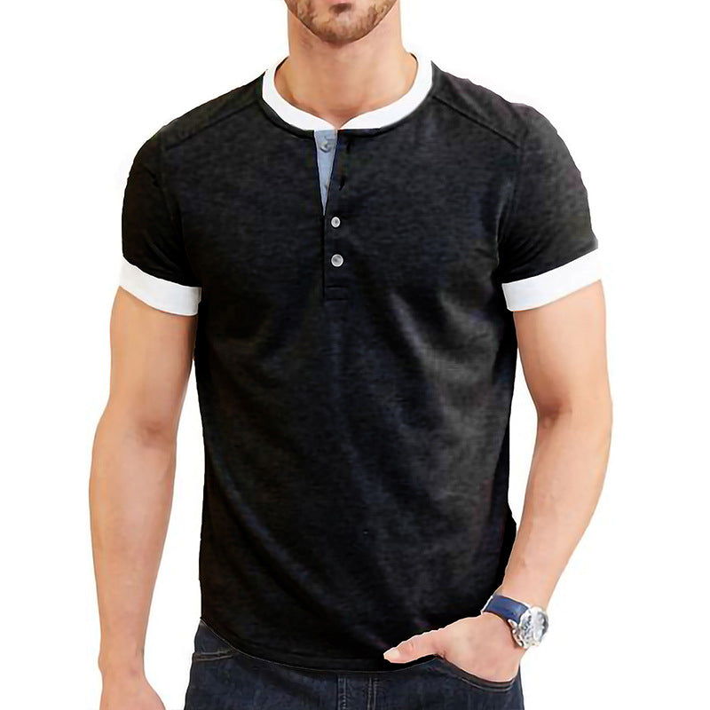 Herren T-Shirt mit Knopfleiste und kontrastierenden Ärmeln Echoarchiv