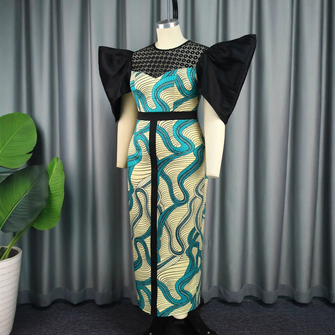 Damen Elegant designendes Maxikleid mit auffälligen Puffärmeln Echo Archiv