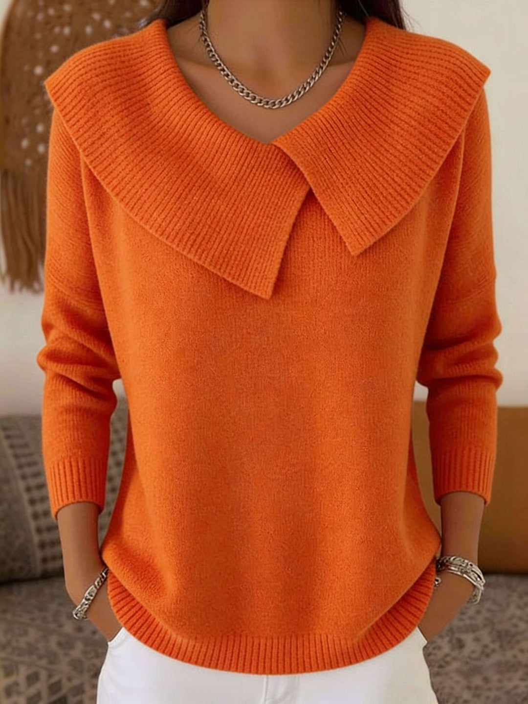 Damen nan grobgestrickter Pullover mit übergroßem Matrosenkragen und gerippten Abschlüssen Echo Archiv