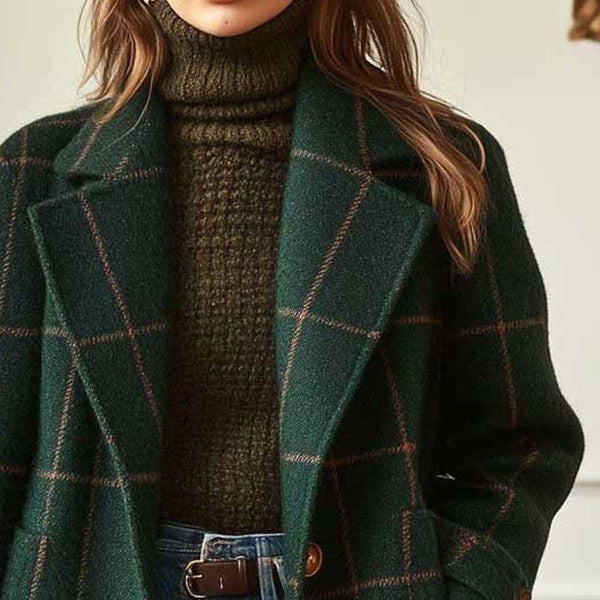 Damen nan karierter Wollmix Mantel mit Reverskragen, aufgesetzten Taschen und taillierter Silhouette Echo Archiv