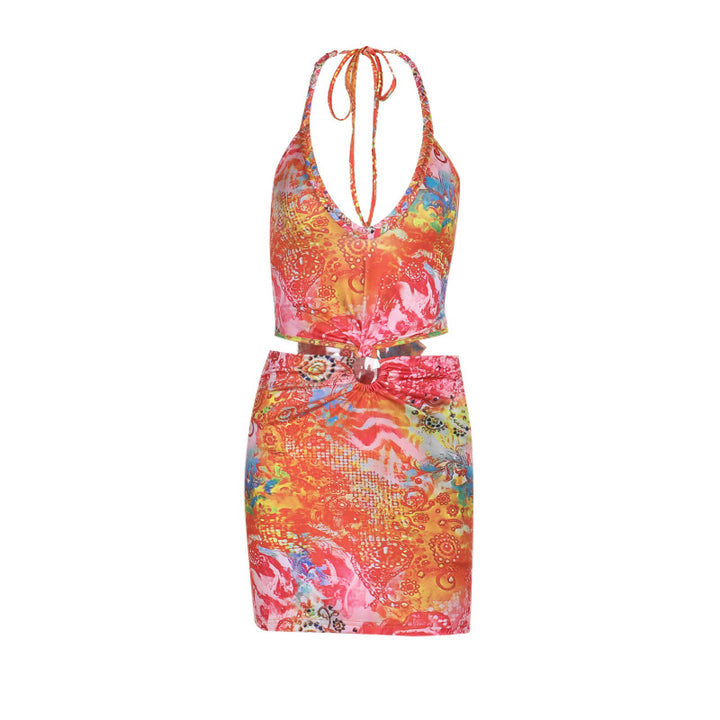 Damen verspieltes Minikleid mit floralem Design und verstellbaren Trägern Echo Archiv