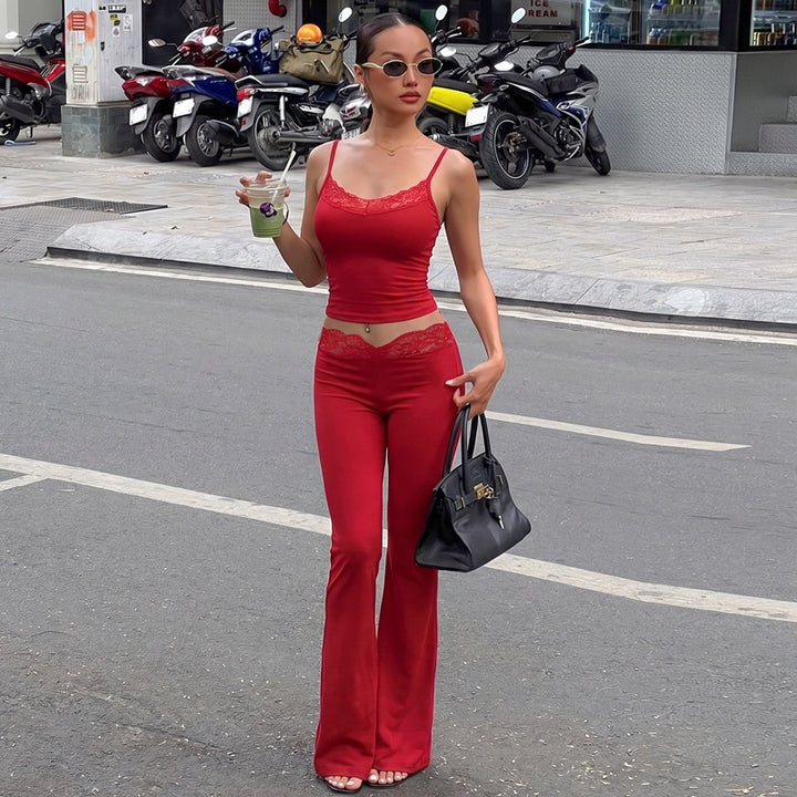 Damen Lässiges Oberteil und weiter geschnittene Hose Set Echo Archiv