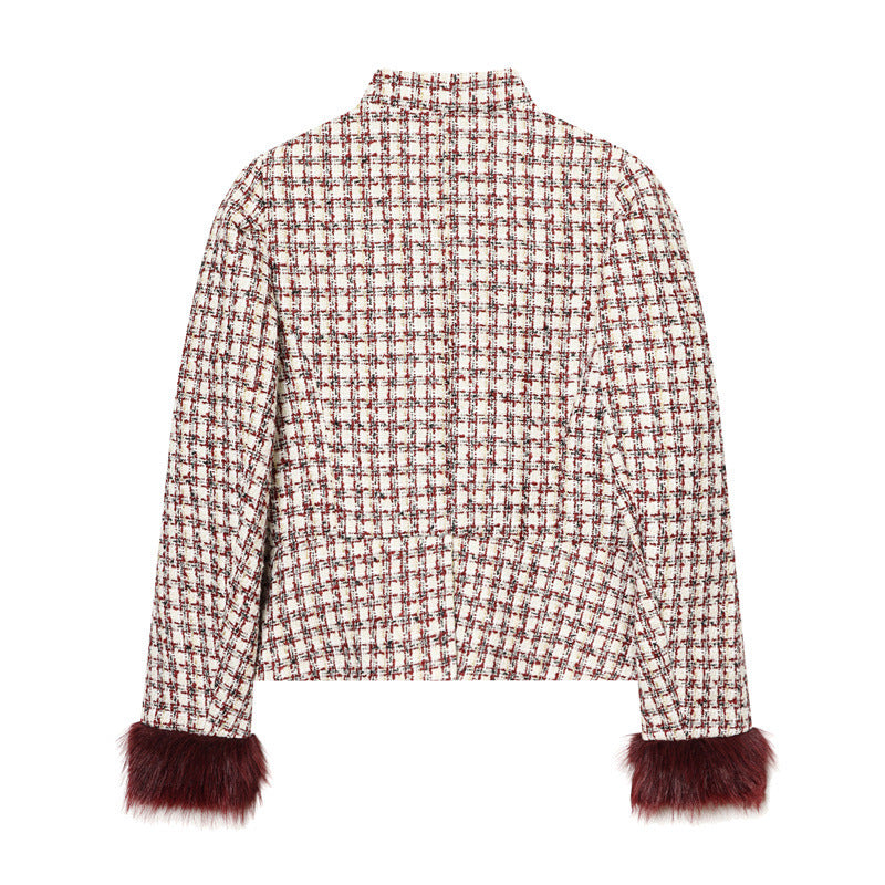 Damen Kurzblazer aus Bouclé‑Tweed mit Stehkragen und Kunstfellmanschetten Echo Archiv