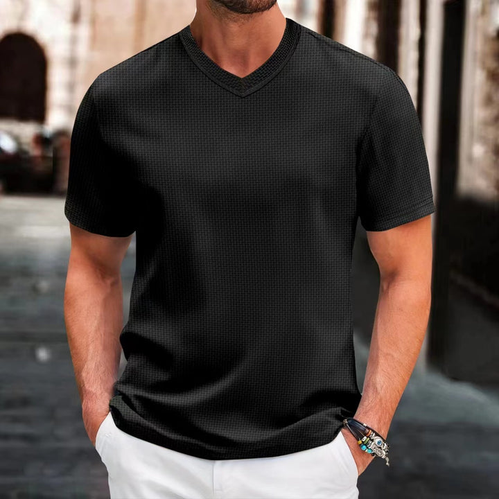 Herren Kurzarm T-Shirt mit strukturiertem Design und V-Ausschnitt Echoarchiv