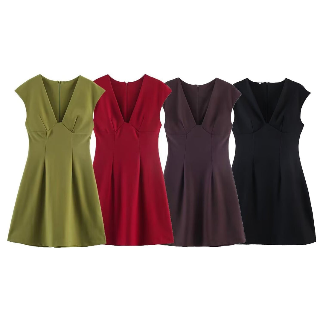 Damen elegantes Kurzkleid mit V-Ausschnitt und A-Linien-Schnitt Echo Archiv